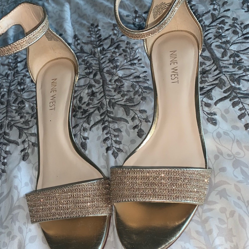 nine west gold ankle strap heels